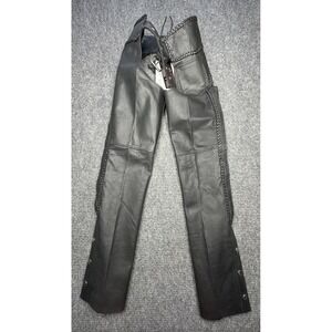 Highway Hawks Chaps Mens 3XS Black Leather Braided Motorcycle Riding Gear Biker